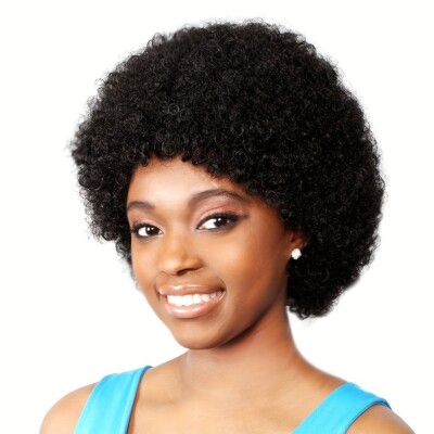 Human Hair Pixie Cut Afro Kinky Curly Black Wig for Women US Stock