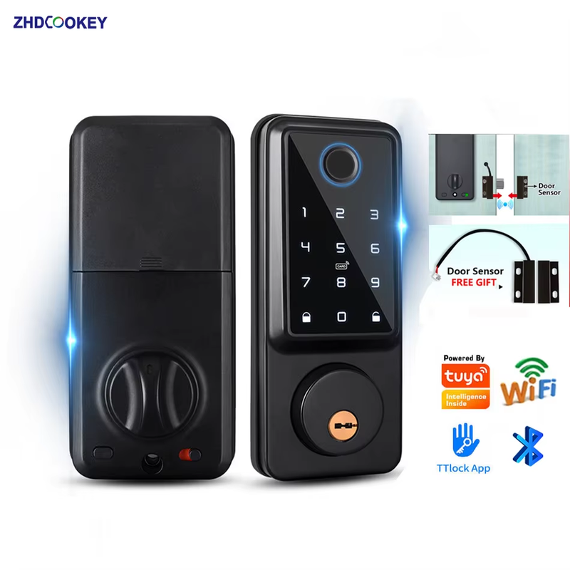 Deadbolt Smart Lock with APP Fingerprint Password IC Card Key, Keyless Entry Doo