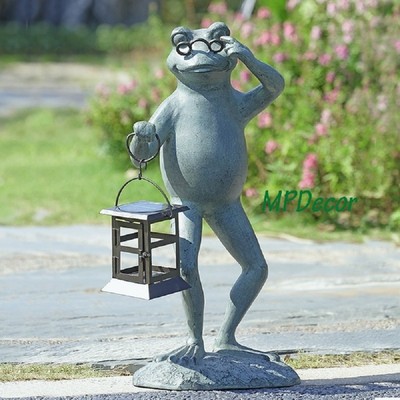 Frog Professor Carrying LED Garden Lantern Sculpture Statue Solar Powered light