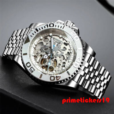 NH70 Sapphire 40mm Men Automatic Steel Watch Skeleton Hollow Dial Rotating Bezel