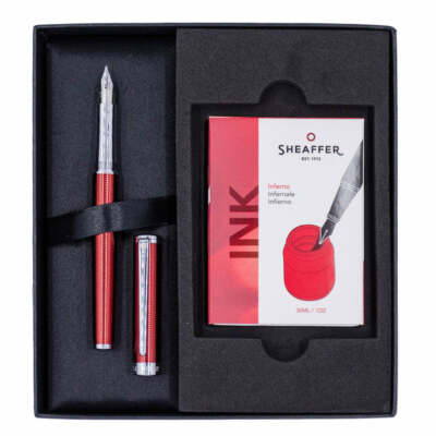 Sheaffer Intensity Fountain Pen & Ink Set, Herringbone Red, Medium Nib, New