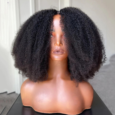 V Shape Kinky Curly Wig Curly Glueless No Leave Out Human Hair Wigs For Women