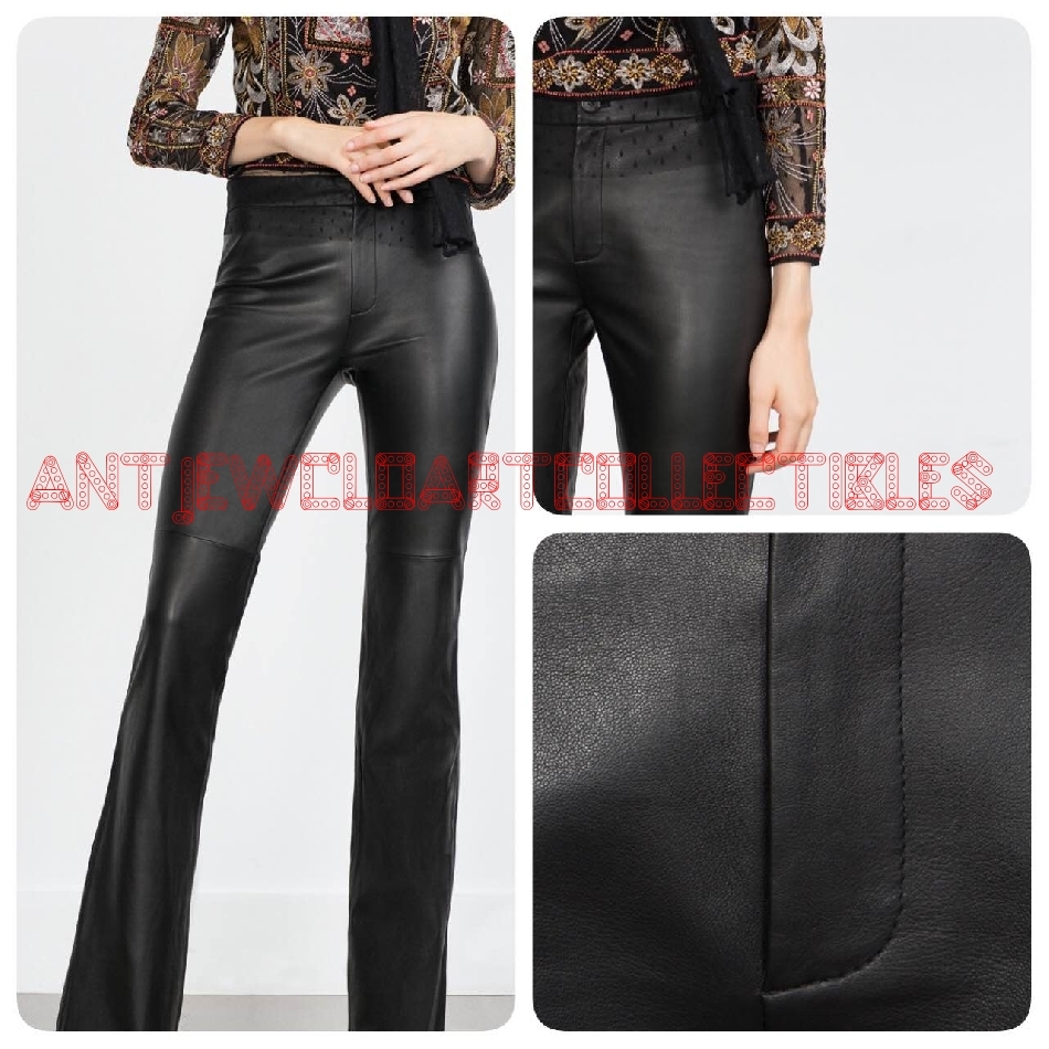 ZARA WOMAN FW BELL BOTTOM 100% LEATHER TROUSERS STUDIO ZARA WOMAN FW BELL BOTTOM 100% LEATHER TROUSERS STUDIO