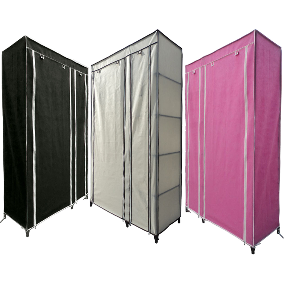 Single Double Canvas Wardrobe Rail Clothes Storage Bedroom Black