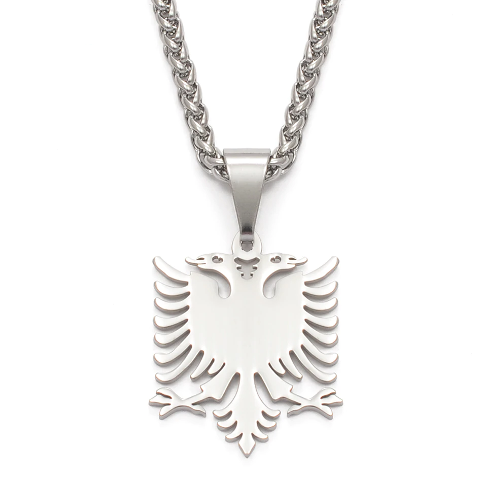 Albanien Albania Silber Kette Anhänger Adler Doppelkopf Edelstahl Modeschmuck