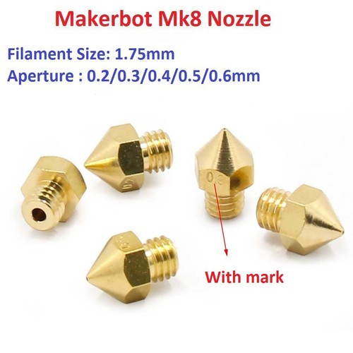 3D Printer 0.2-0.6mm Brass 1.75mm Mk8 Filament Extruder Nozzle Head For Makerbot