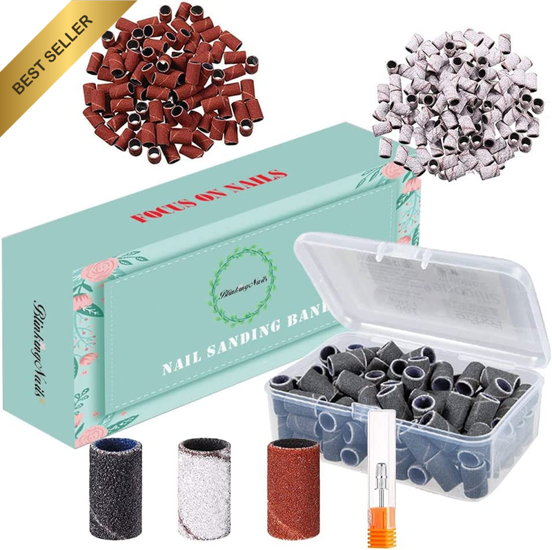 Sanding Bands for Nail Drill, 300Pcs 3 Colors 80 120 180 Grits with Nail Drill B