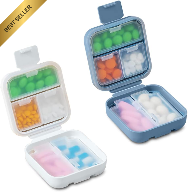 2 Pack Small Pill Case, Daily Pill Organizer Travel, Portable Pill Case, 6 Compa