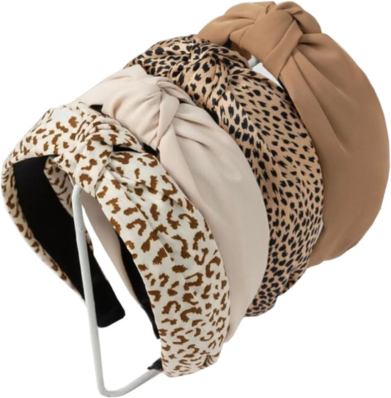 4x Women Knot Headband Leopard Print Wide Non-Slip Fashion Hair Band Accessory