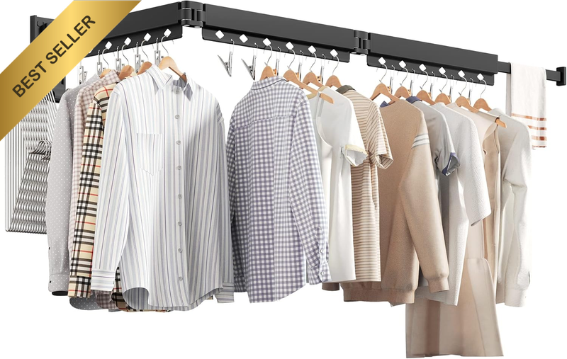 Wall Mounted Clothes Hanger, Aluminum Clothes Drying Rack, Space Saver, Retracta