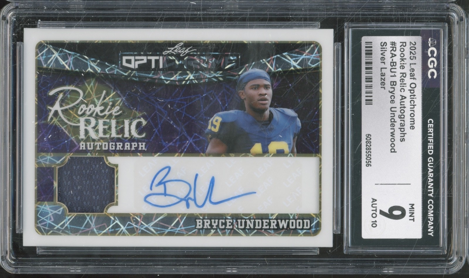 2025 Leaf Relic Silver Lazer Bryce Underwood 4/10 Jersey RC Mint CGC 9 10 Auto