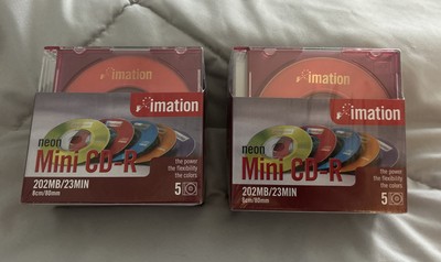 New! Set of 2 Imation Neon Mini CD-R 5 Pack (202MB/23Min) fit 8cm/80mm CD trays