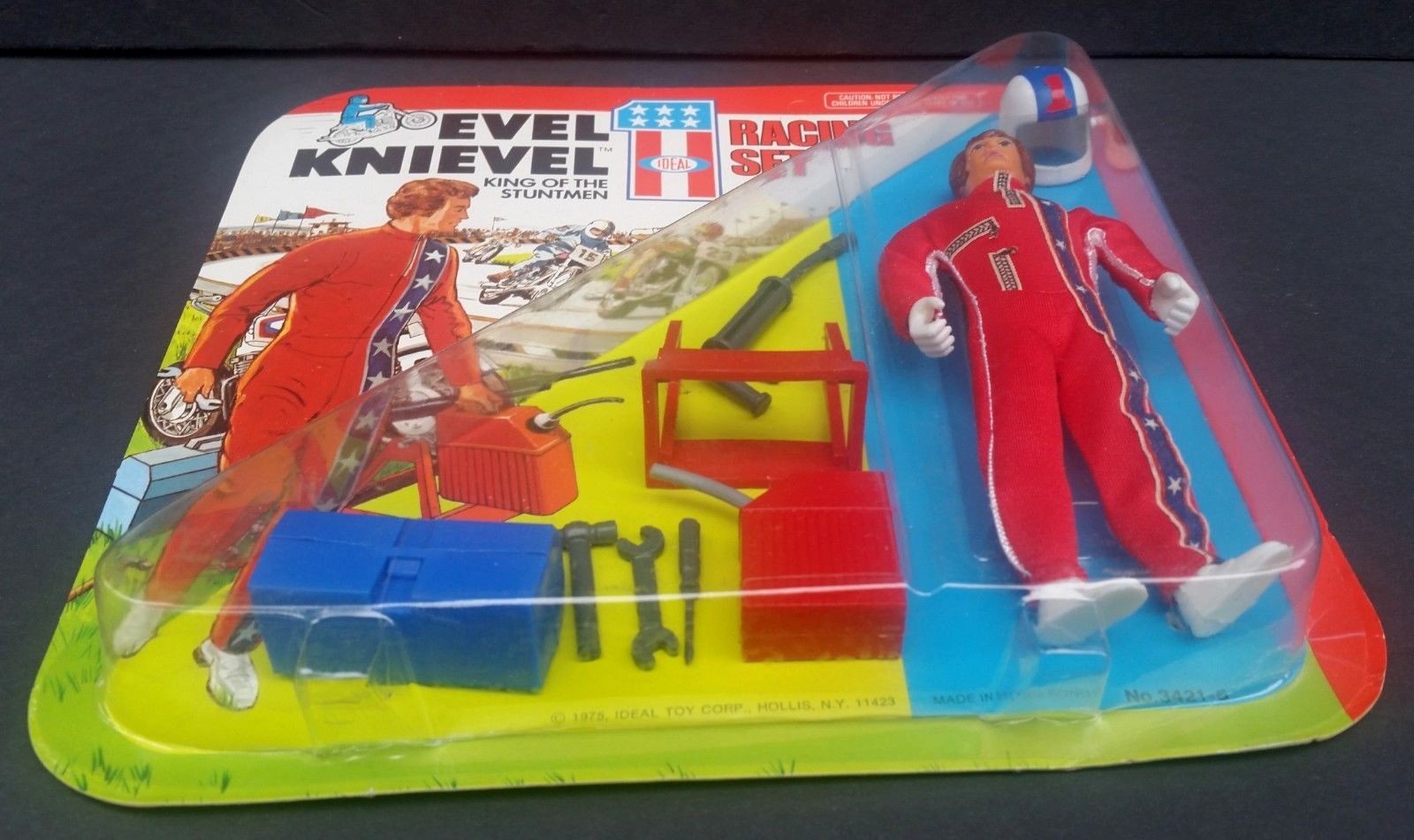 1975 EVEL KNIEVEL RACING SET Mint on Card IDEAL Toys NEW Stuntmen Figure MOC
