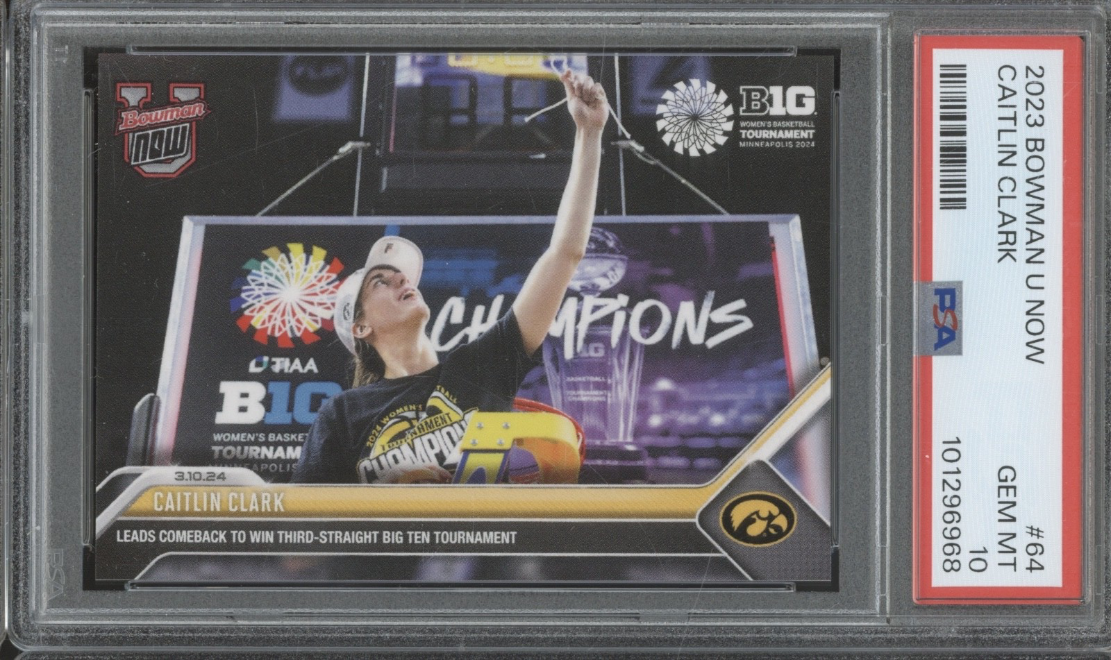 2023 Bowman University Now #64 Caitlin Clark RC Rookie Gem Mint PSA 10