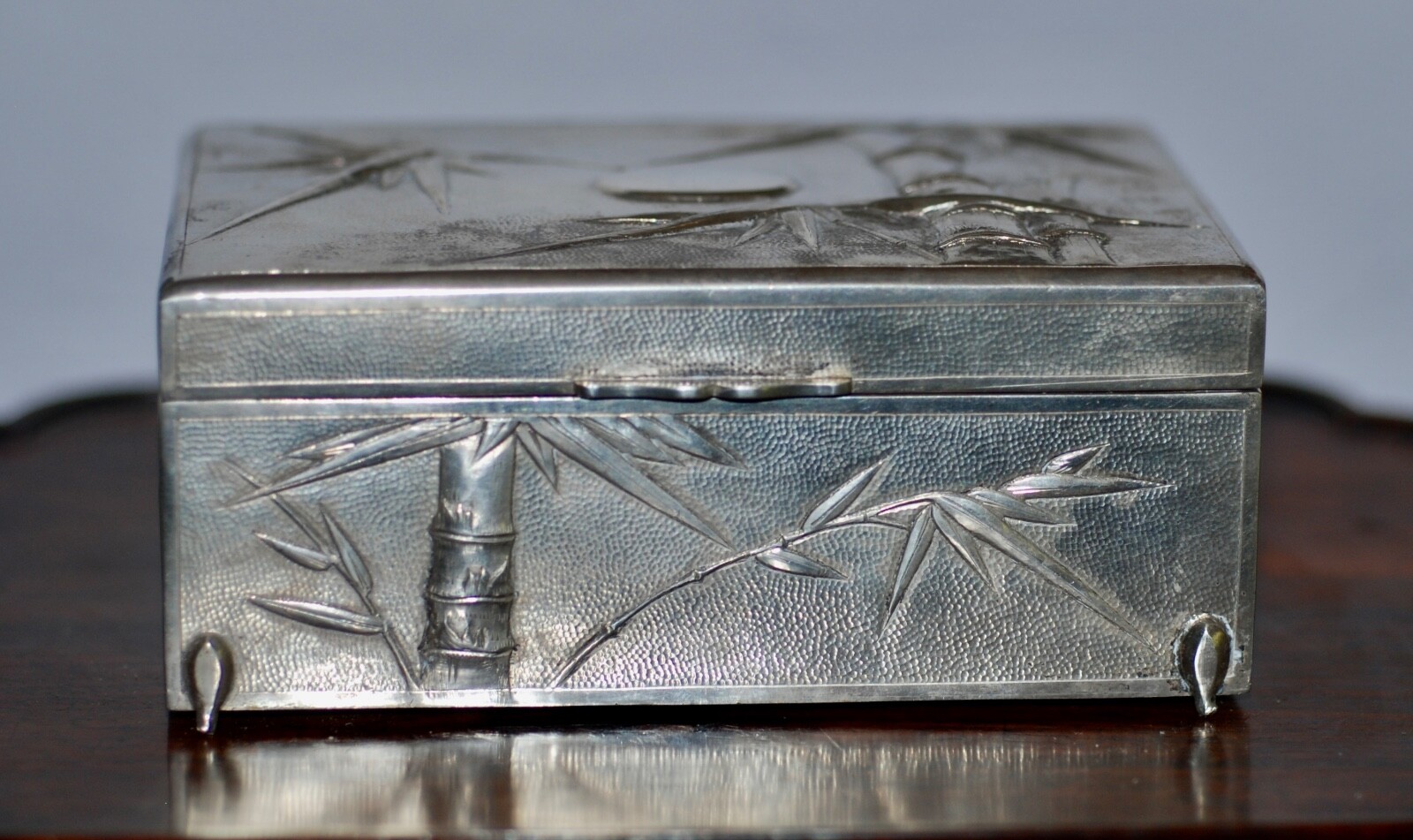 Antique Chinese 900 Silver Repousse Bamboo Box by Zee Sung c