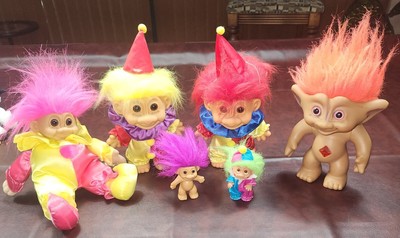   Vintage Russ Berrie & Assorted Troll Dolls Lot Of 6;  7'' And 3'' Troll Dolls