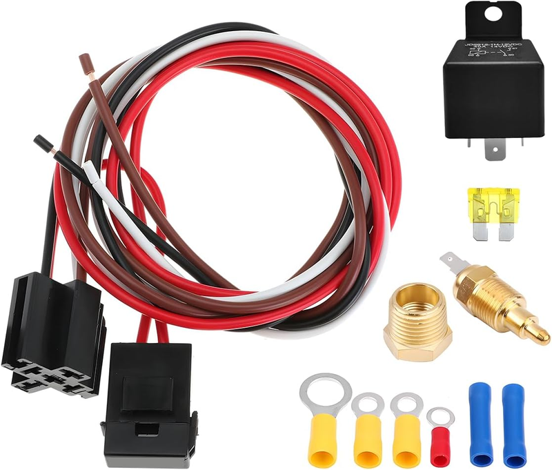 40A Electric Fan Relay Kit 12V Thermostat 185/175F Sensor Radi...