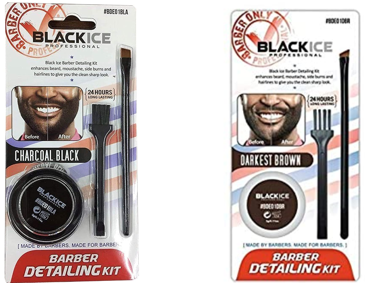 Black Ice Barber Detailing Kit Enhance Beard Darkest Brown or Charcoal Black NEW