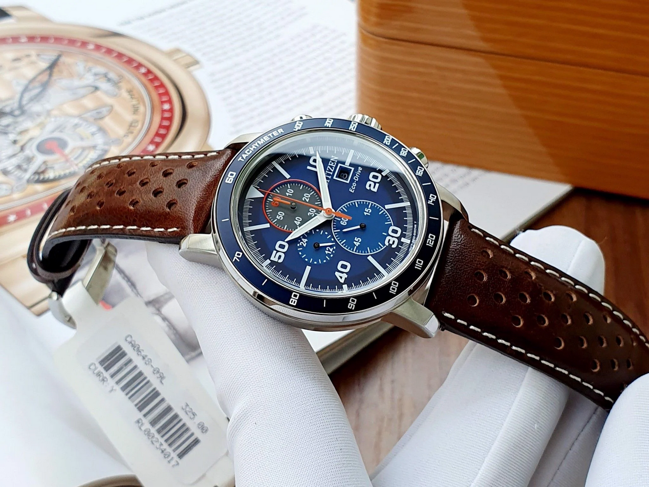 Pre-owned Citizen Ca0648-09l Brycen Blue Leather Band Eco-drive Men's Watch