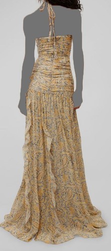 Pre-owned Veronica Beard $998  Women's Yellow Lucine Paisley Halter Silk Maxi Dress Size 10