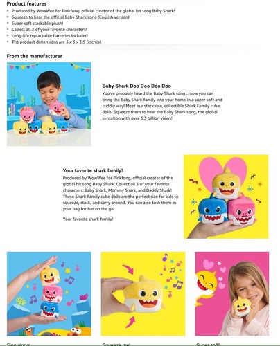 Pinkfong Baby Shark Official Song by WowWee Pink Mommy Shark Cube English