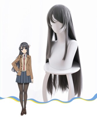 Rascal Sakurajima Mai Dark Gray Color Long Hair Wig 80CM Cosplay Costume