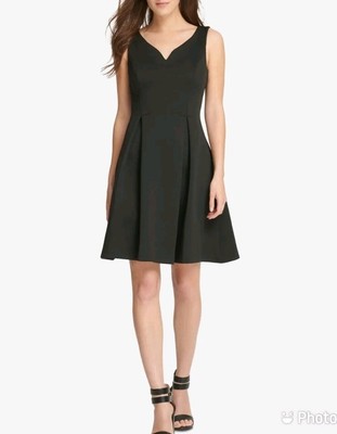 DKNY Sleeveless Fit Flare Scuba Party Black Scuba Dresz Women's Size 8