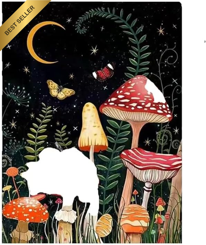 Stamped Cross Stitch Kit for Adults with Mushroom Butterfly Pattern, 11CT Fabric