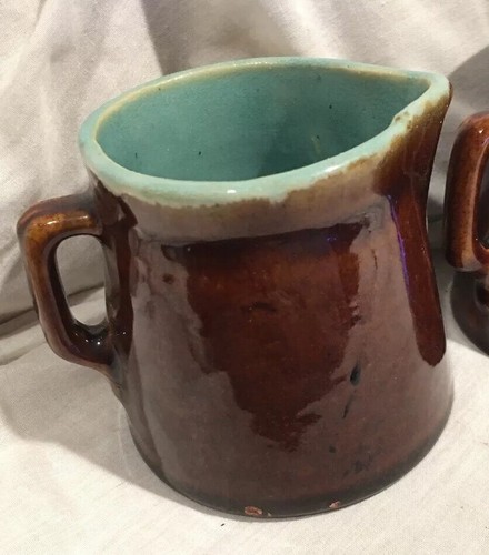 Red Wing Stoneware Glazed Village Green Sugar Bowl w/Lid & Coffee Creamer 1950’s