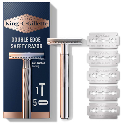 KING C GILLETTE Men s Double Edge Safety Razor with 5 Double Edge Refill Blades