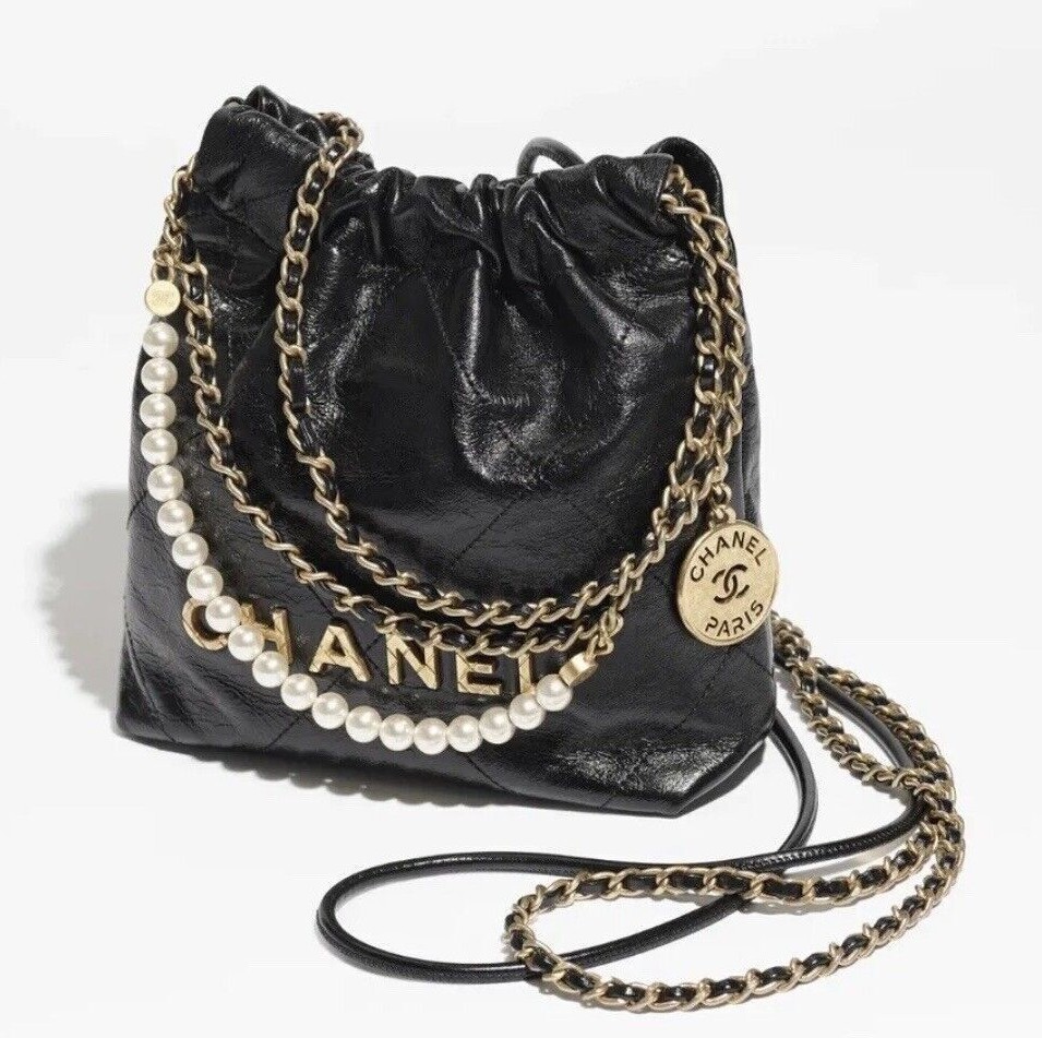 New Chanel 23S Mini 22 Black Shiny Crumpled Calfskin Gold