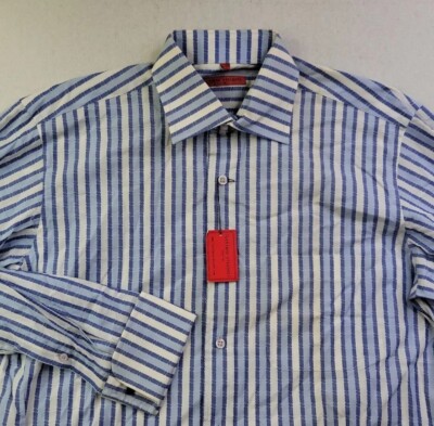 NEW Luchiano Visconti Men's Blue White Stripe Casual Button Shirt LS Italy Made