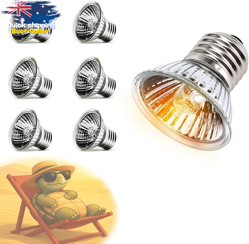 Reptile UV Bulbs 6 Pack 25W Basking Heat Lamps UVA/UVB Light E27 Terrarium Lamp