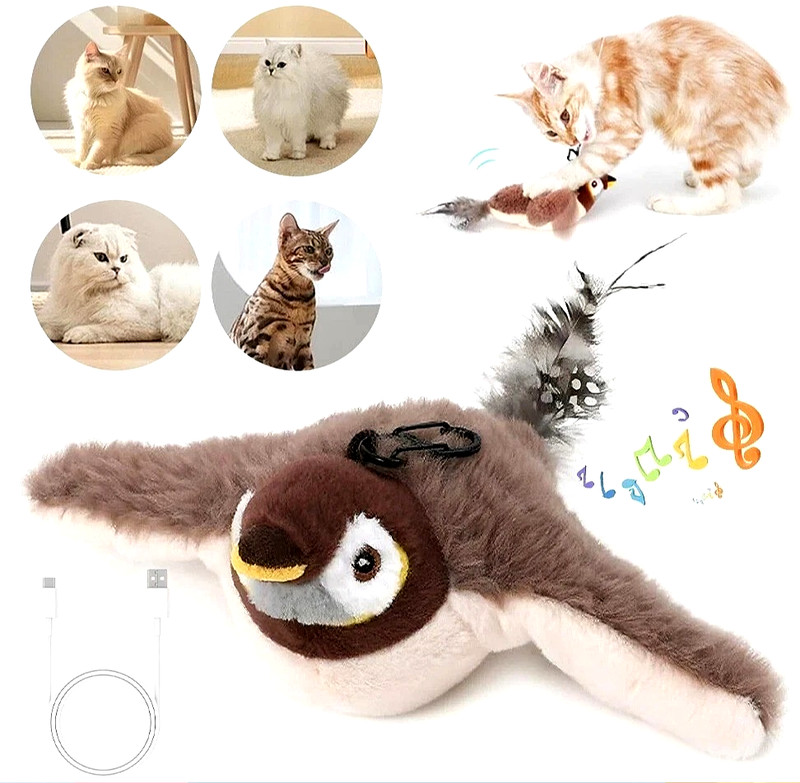 Flapping Bird Cat Toys Flying Electronic Interactive USB Sparrow Toy