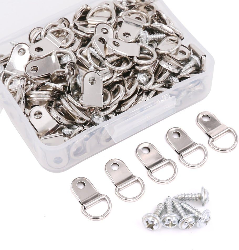 110Pcs Silver Metal D Ring Picture Hangers Frame Hanging Hangers Single Hole wit