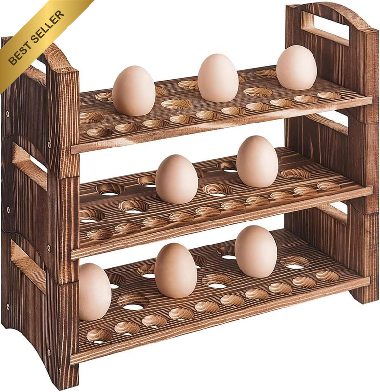 3 Layer Wooden Egg Holder, Home Kitchen Organizer, Keep Your Eggs Fresh, Accessi