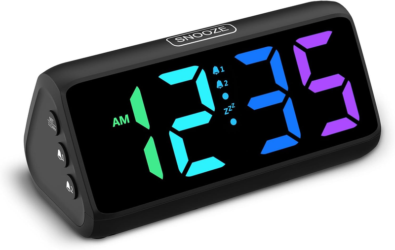Digital Alarm Clock, RGB Loud Alarm Clocks for Bedrooms Heavy Sleepers Seniors K