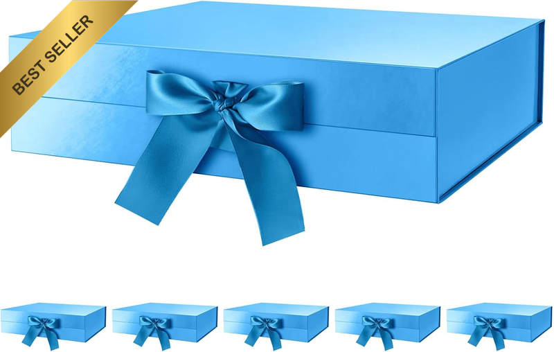 6 Count Large Gift Boxes with Lid for Fathers Day 34.29X25.4X8.89 CM, Dark Blue