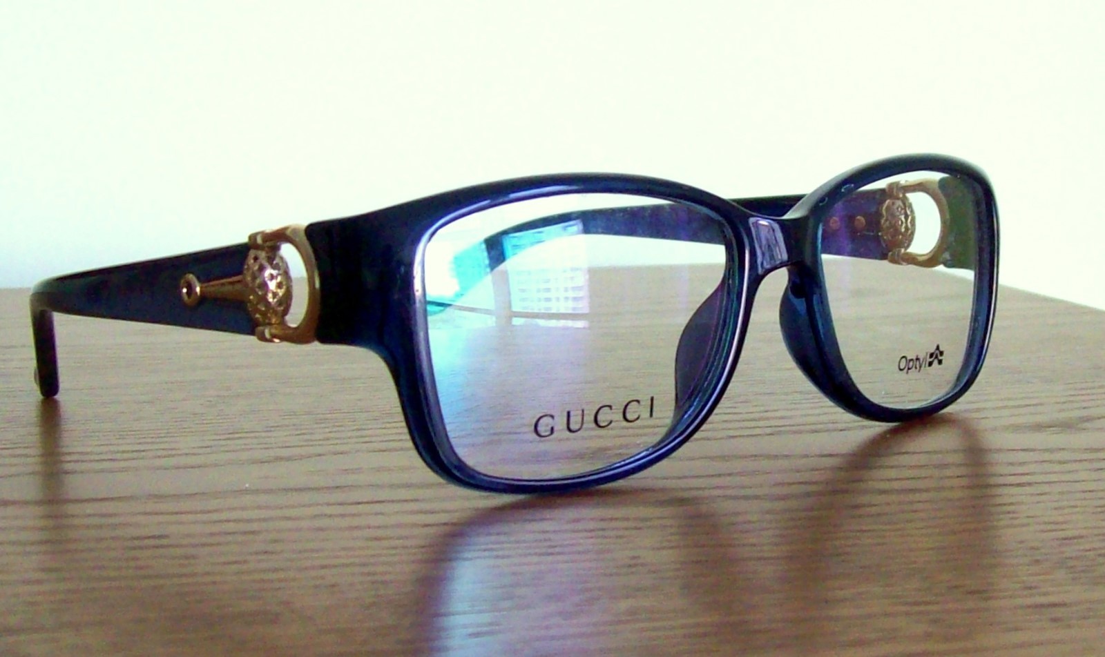 New Gucci Eyeglass Frame Blue Gold Clear Lens Tags Case Cloth New Gucci Eyeglass Frame Blue Gold Clear Lens Tags Case Cloth