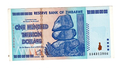 ZIMBABWE Billet 100 TRILLION Dollars 100 MILLIARD 2008 P91 AA BUFFALO NEUF UNC