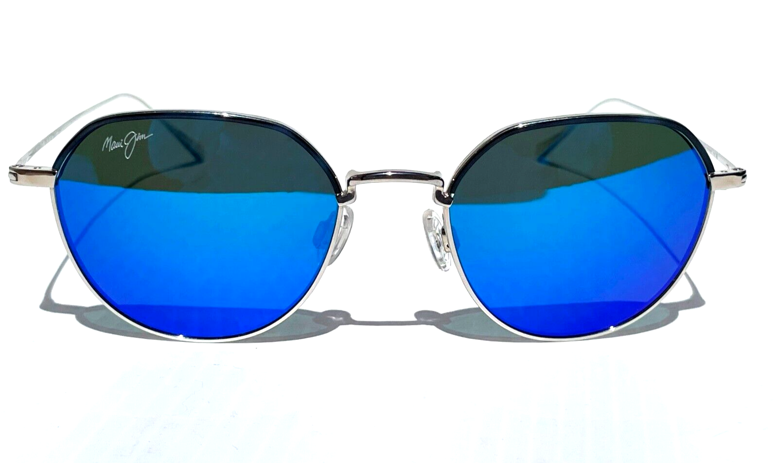Pre-owned Maui Jim Island Eyes Matte Silver Polarized Blue Lens Sunglass B859-17