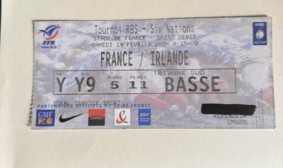 Rugby ticket Tournoi 6 Nations France v Ireland Irlande 2004