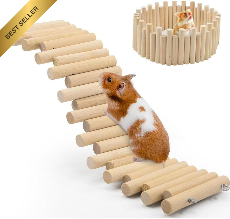 2PC Bendable Wooden Hamster Fence Bridge Pine Climbing Toy Pet Cage Decor