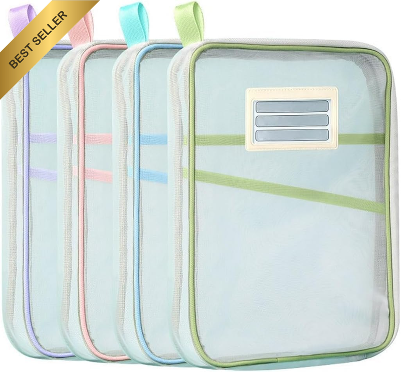 4PCS Transparent Design L - Shaped Large Capacity Zippered A4 Document Organizer