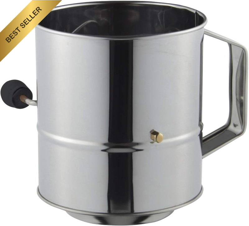 12884 Stainless Steel Crank Handle Flour Sifter, 5 Cup Capacity, 3 Cup, Silver