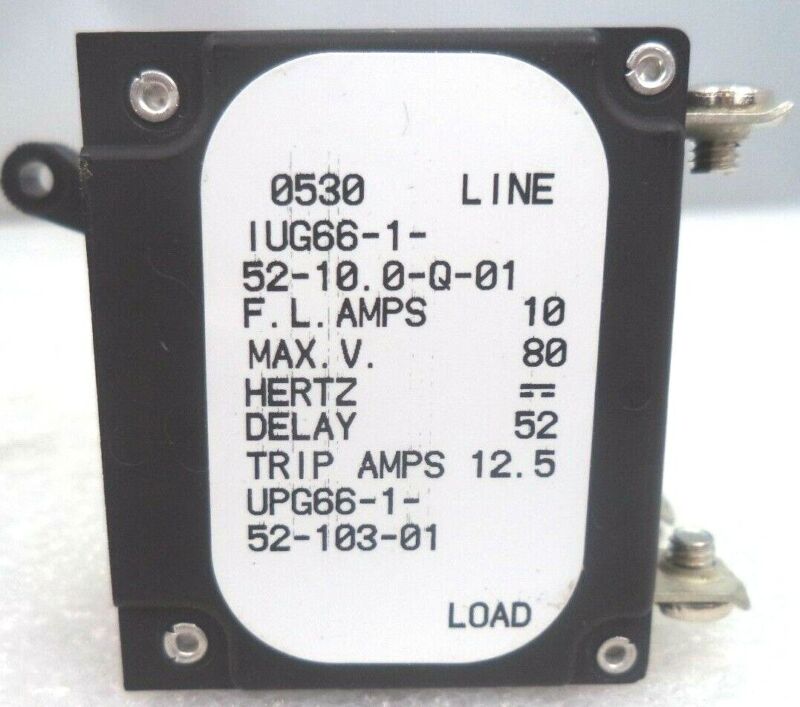 AIRPAX 10 F.L. Amps/12.5 Trip Amps MAX-80V Circuit Breaker, pn IUG66-1-52-10.0