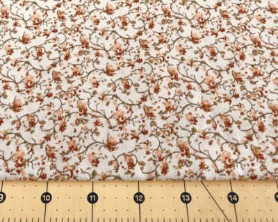 Brown Floral on Natural 31  X 45  100% cotton fabric  #1035
