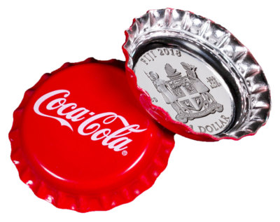 2018 Fiji Coca-Cola Bottle Cap-Shaped 6g Silver Colorized Proof $1 Coin SKU50357