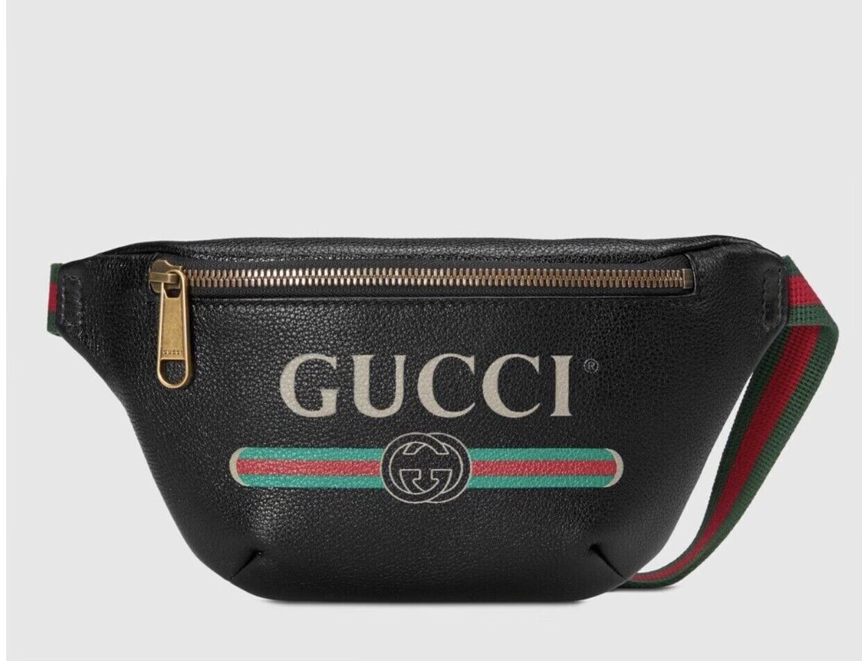 New GUCCI Logo Printed Small Black Belt Bag Sz 95 527792 | eBay