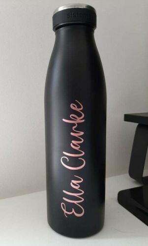 Personalised Rosy Gold NAME Sticker Label Vinyl Decal Water Bottle Gift Teacher